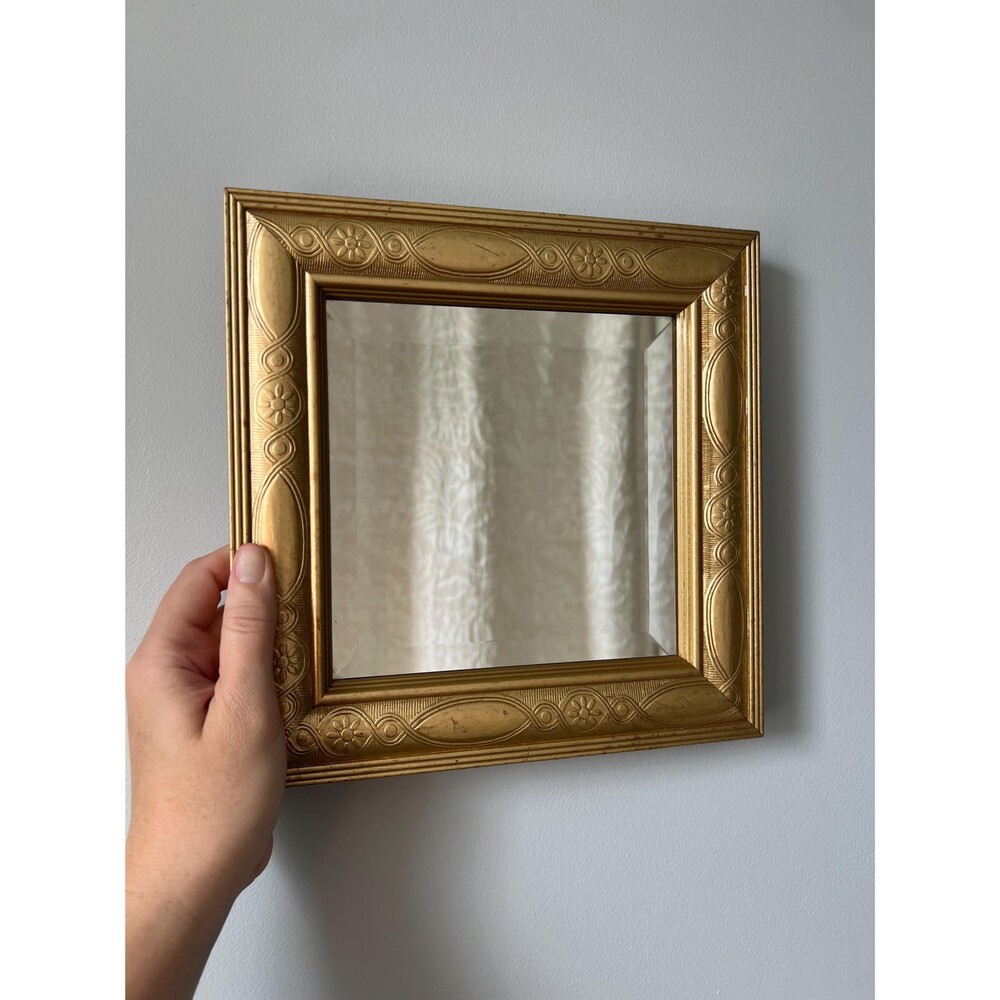 Vintage Engraved Gold Framed Square Mirror